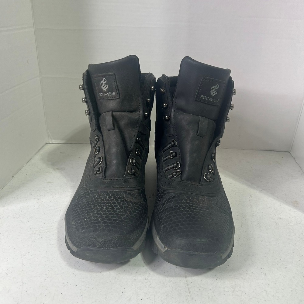 Rocawear Tristan Mens Black Faux Leather Hiking Boots Size‎ 11 Honeycomb Texture